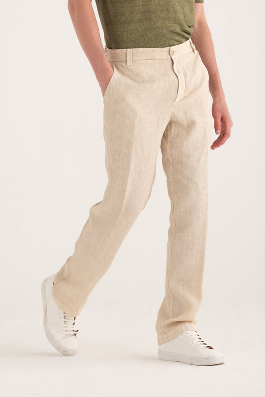 Men's Linen Chino Tailored Pants with Pleats – Safari Soft Fade, view 1