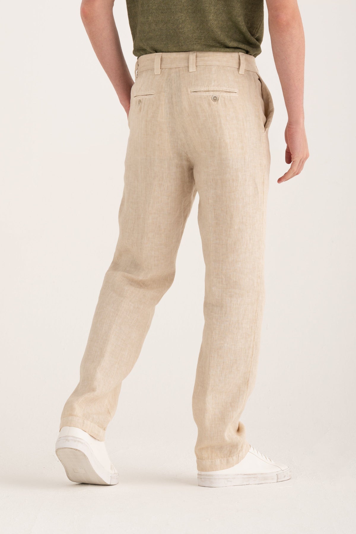 Men's Linen Chino Tailored Pants with Pleats – Safari Soft Fade, view 2
