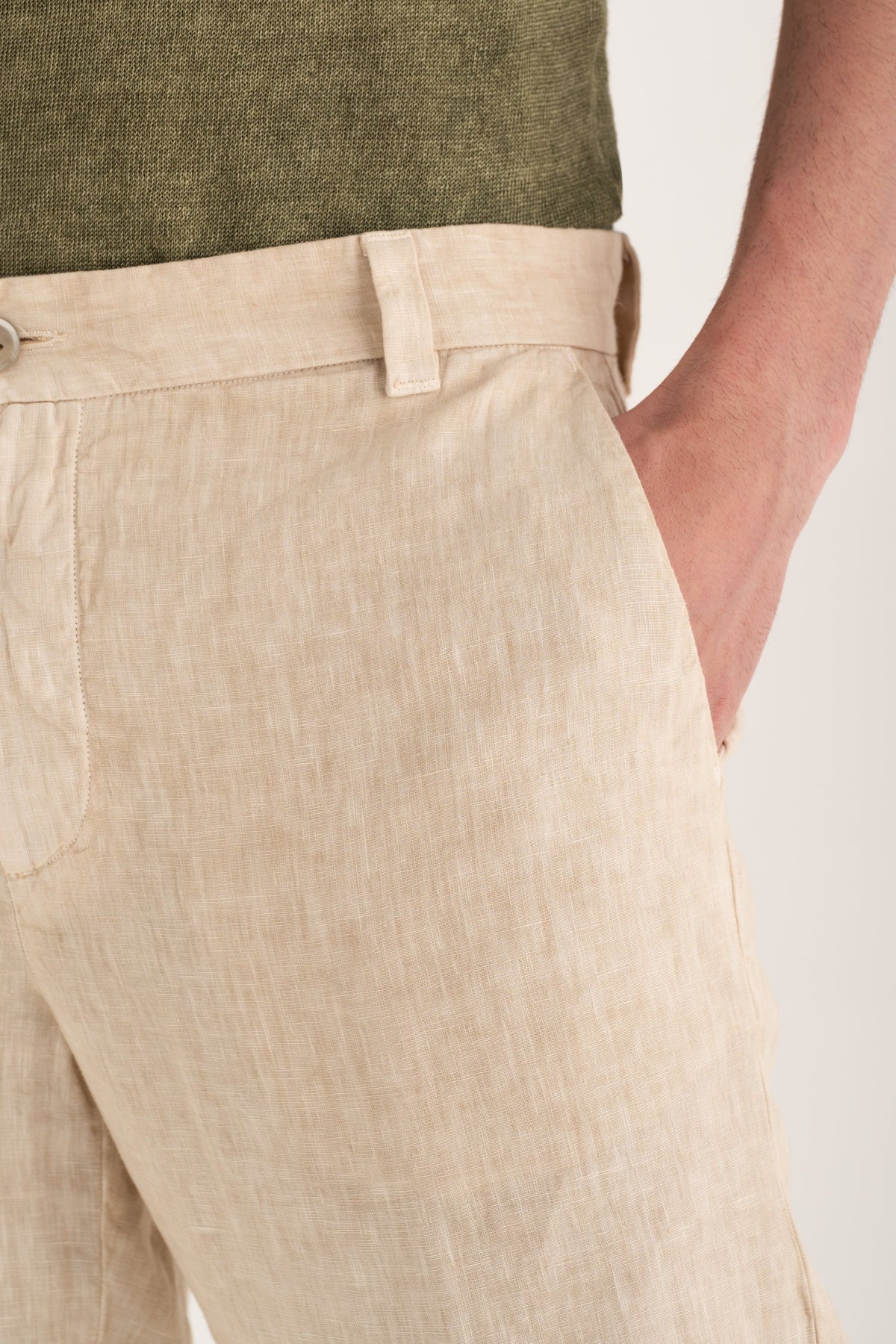 Men's Linen Chino Tailored Pants with Pleats – Safari Soft Fade, view 3