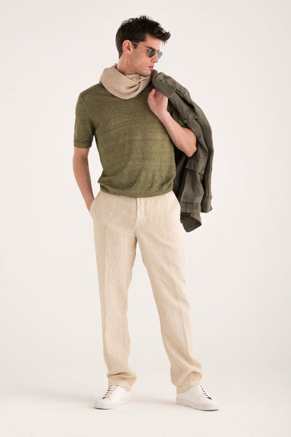 Men's Linen Chino Tailored Pants with Pleats – Safari Soft Fade, view 4