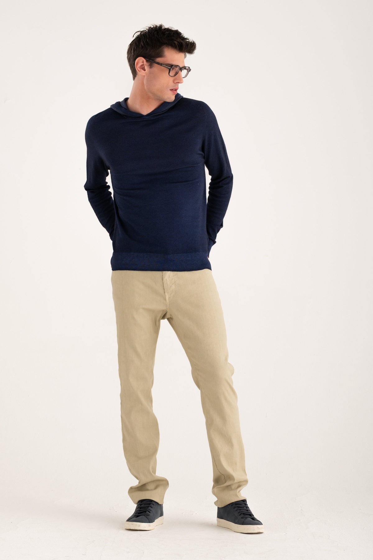 Men's Hooded Knit Sweater – Navy Blue, view 5