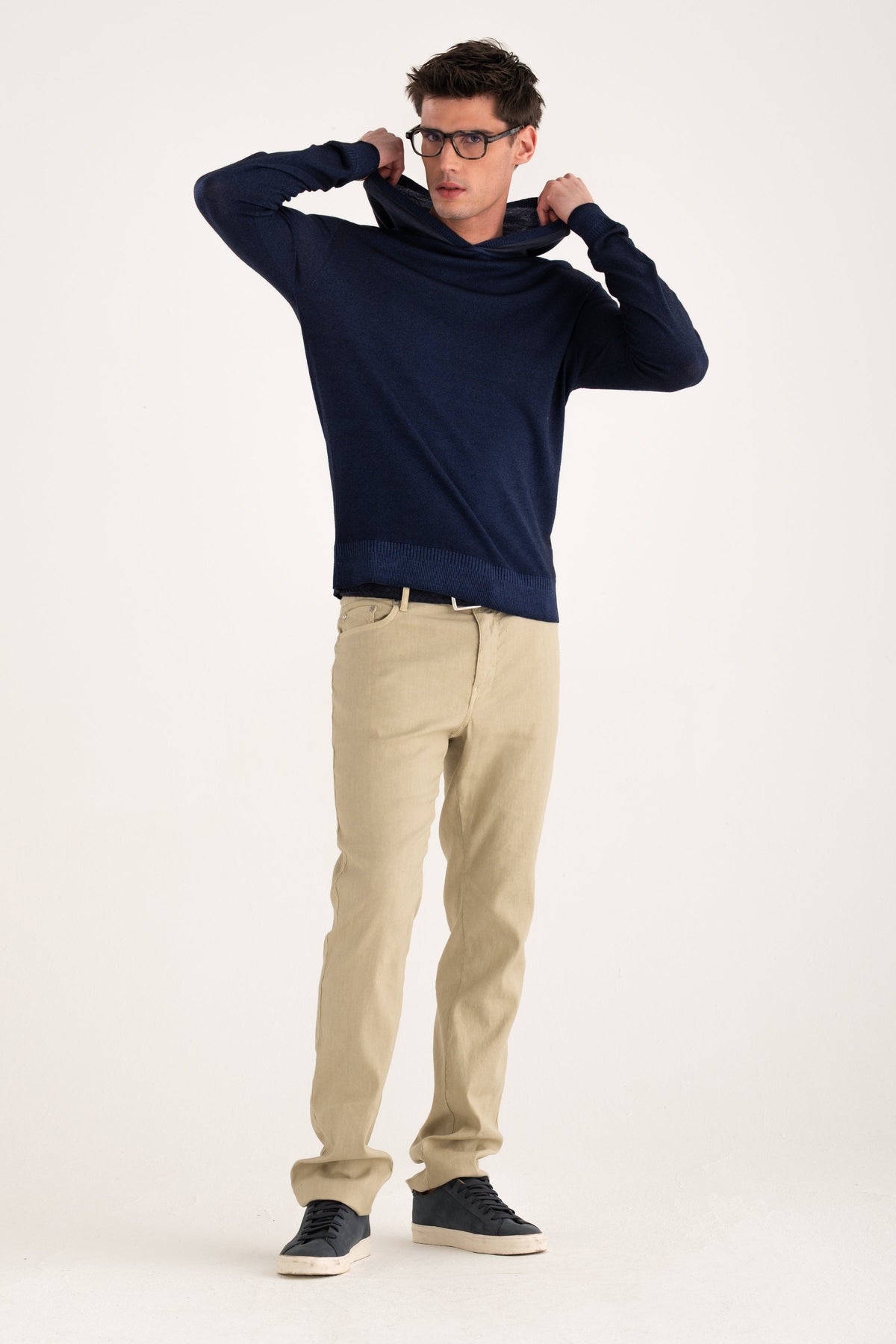 Men's Hooded Knit Sweater – Navy Blue, view 6