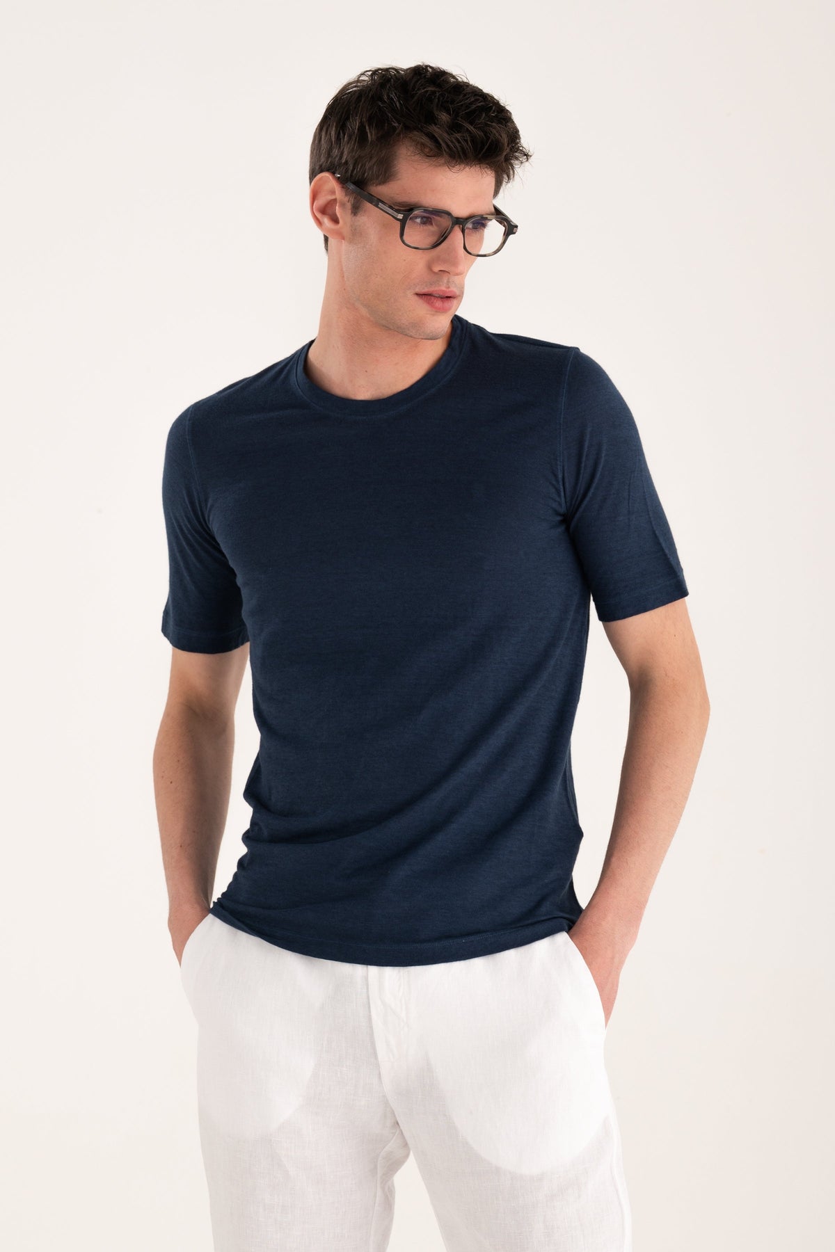 Men's Linen Slim Fit Crewneck T-Shirt – Navy Fade, view 1