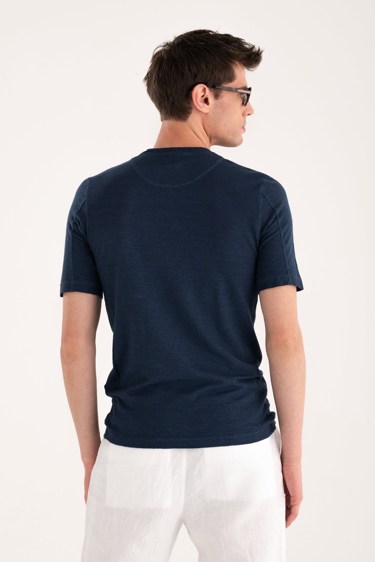 Men's Linen Slim Fit Crewneck T-Shirt – Navy Fade, view 2
