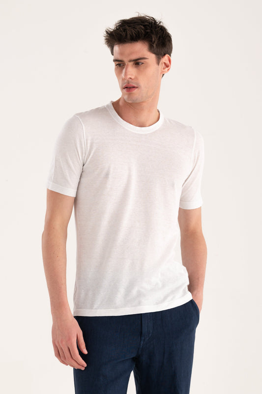 Men's Linen Slim Fit Crewneck T-Shirt – White, view 1