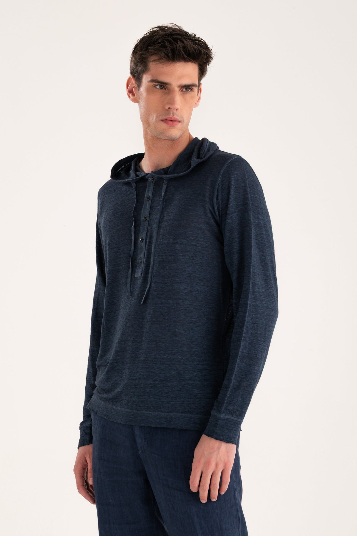 Men's Linen Hooded T-Shirt – Navy Fade, view 1