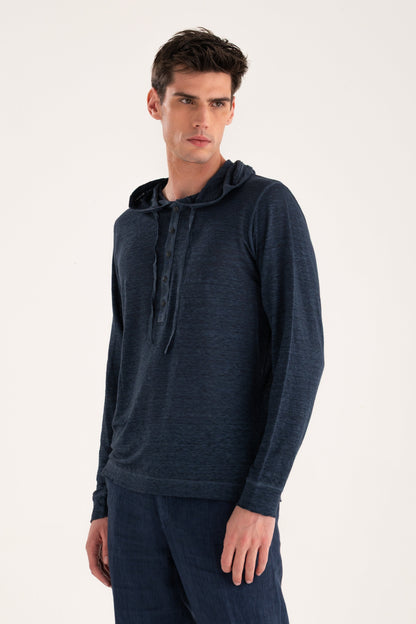 Men's Linen Hooded T-Shirt – Navy Fade, view 1