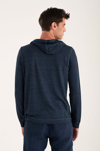 Men's Linen Hooded T-Shirt – Navy Fade, view 2