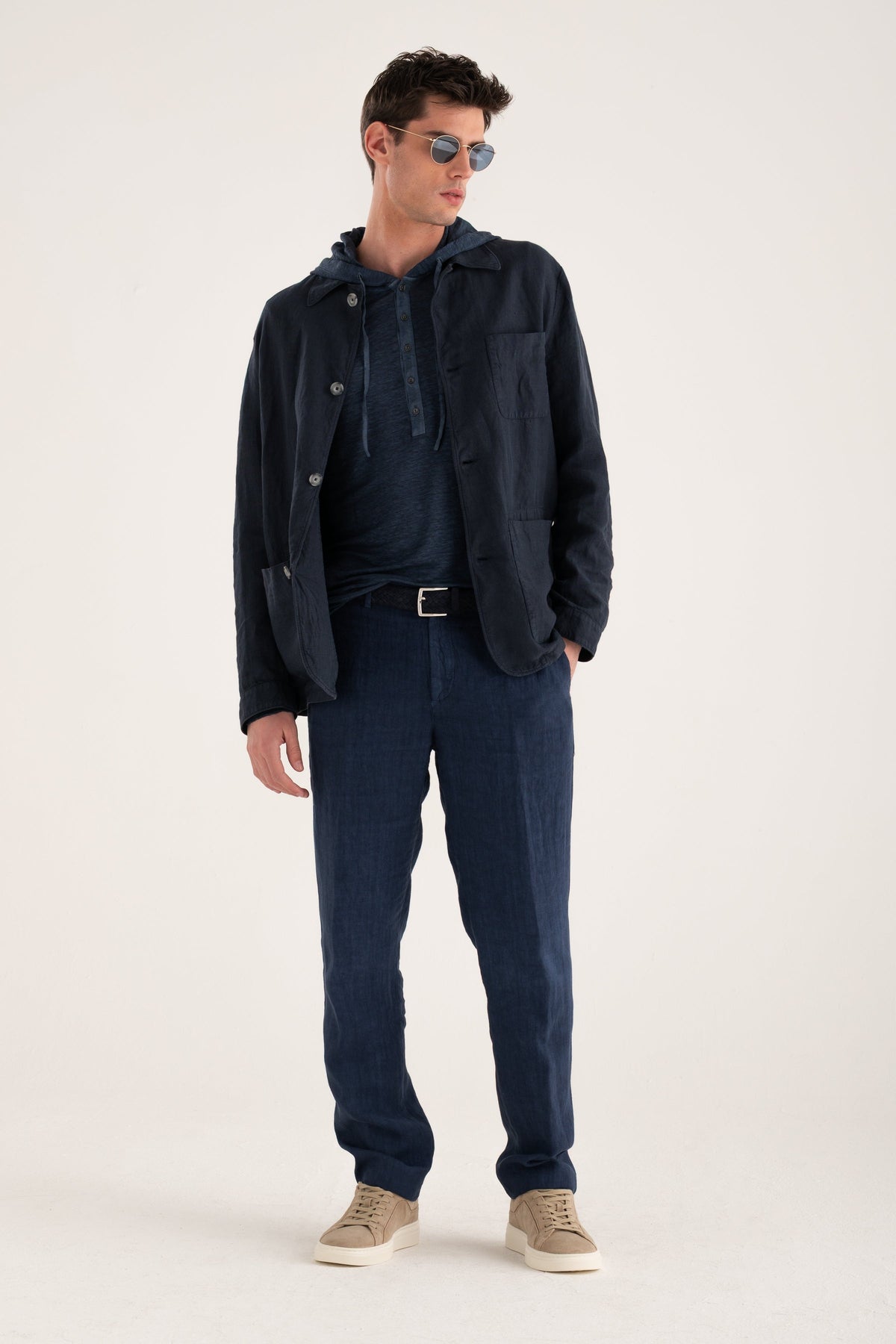 Men's Linen Hooded T-Shirt – Navy Fade, view 4