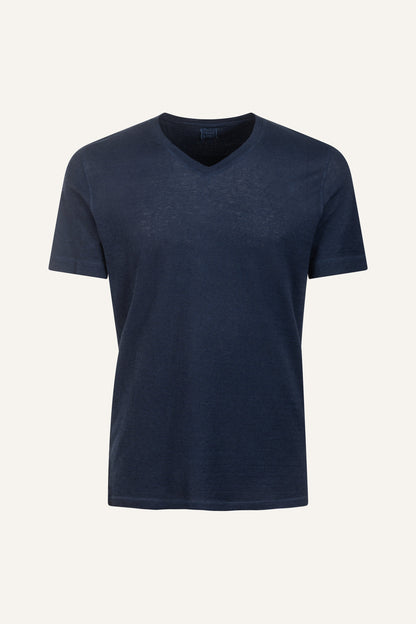Men's Linen Slim Fit V-Neck T-Shirt – Navy Fade, view 5