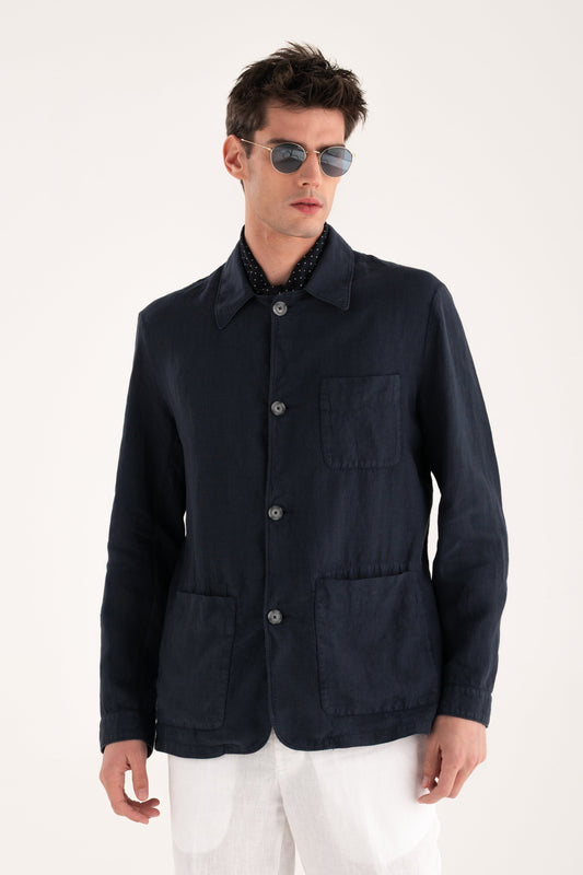 Men's Linen Workwear Jacket – Marine, view 1