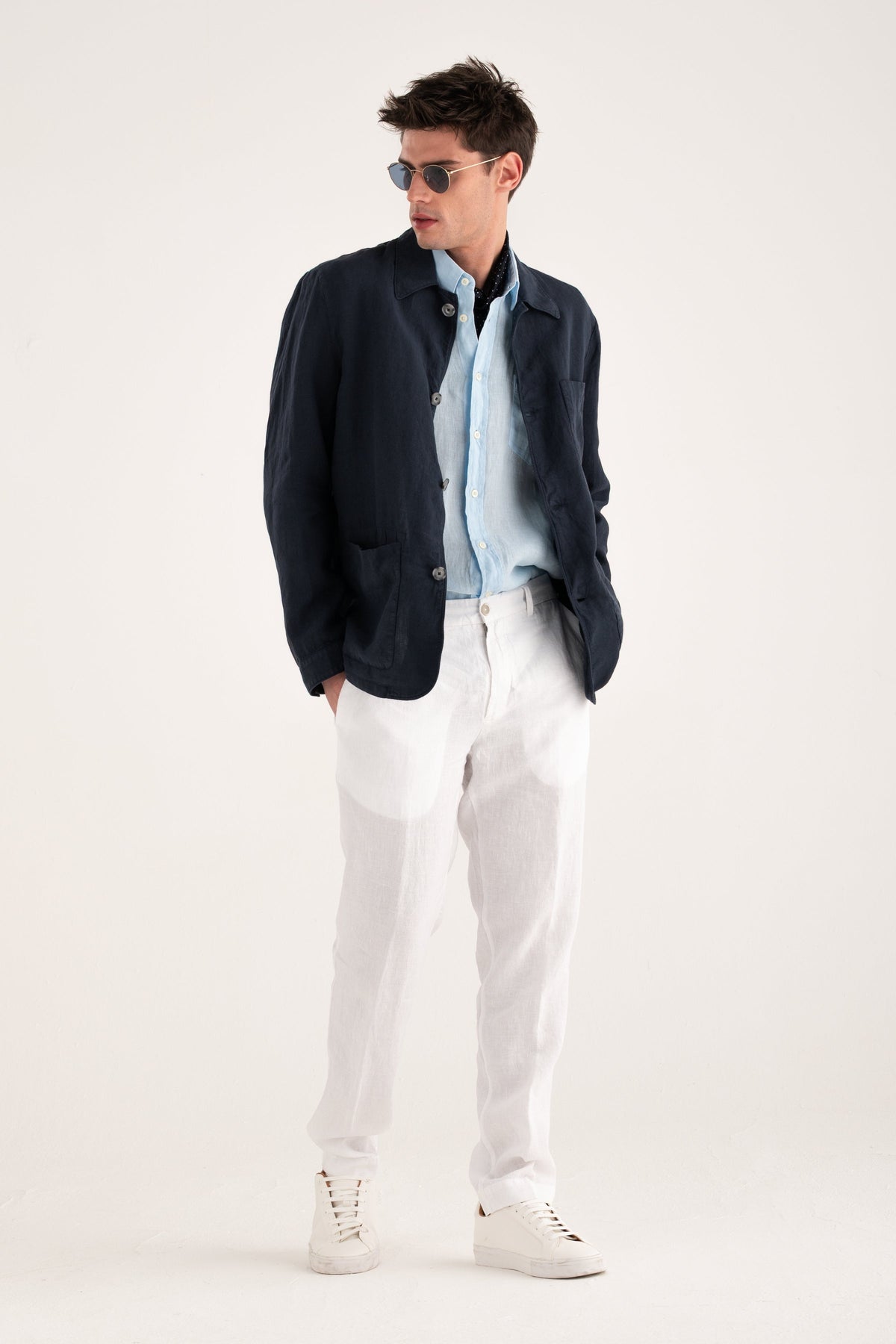 Men's Linen Workwear Jacket – Marine, view 5
