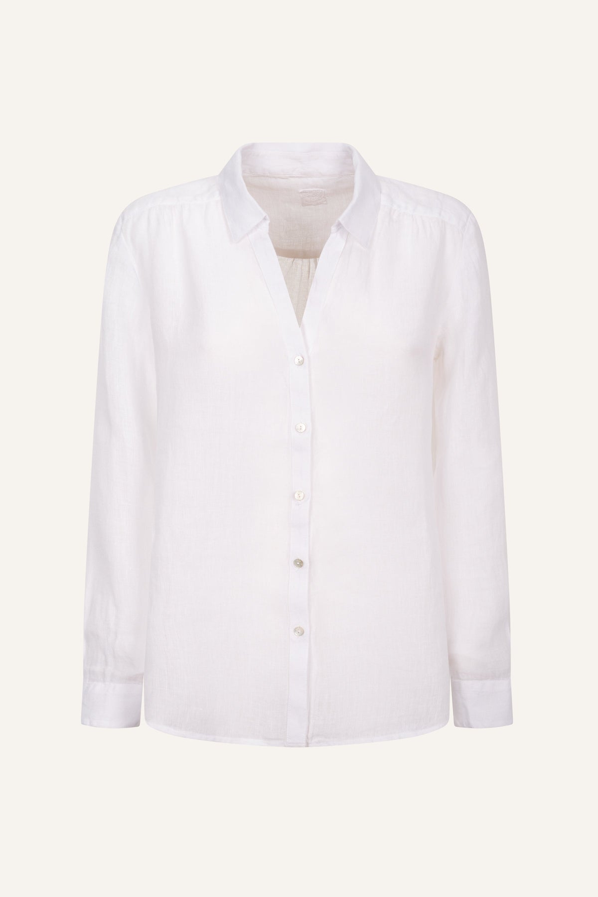Women's Relaxed-Fit V-Neck Linen Shirt – White, view 4