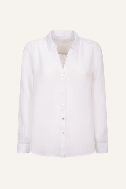 Women's Relaxed-Fit V-Neck Linen Shirt – White, view 4