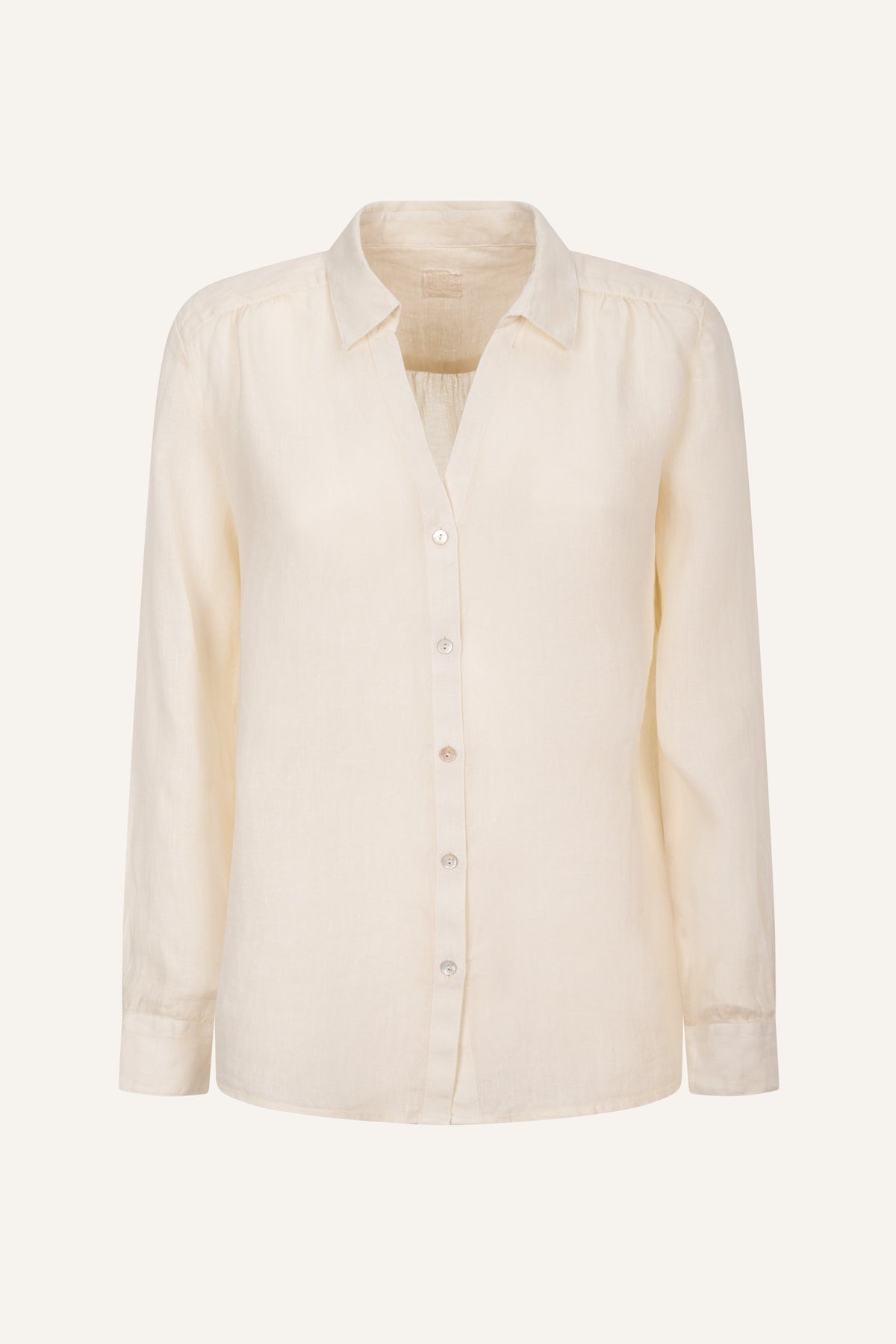 Women's Relaxed-Fit V-Neck Linen Shirt – Butter, view 4