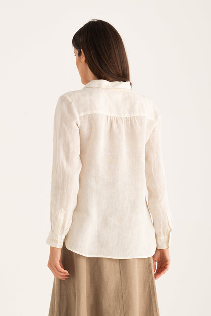 Women's Relaxed-Fit V-Neck Linen Shirt – Butter, view 5