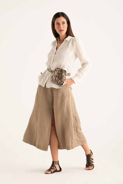Women's Relaxed-Fit V-Neck Linen Shirt – Butter, view 1