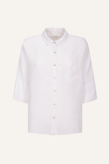 Women's Linen Relaxed-Fit Shirt with Pocket – White, view 6