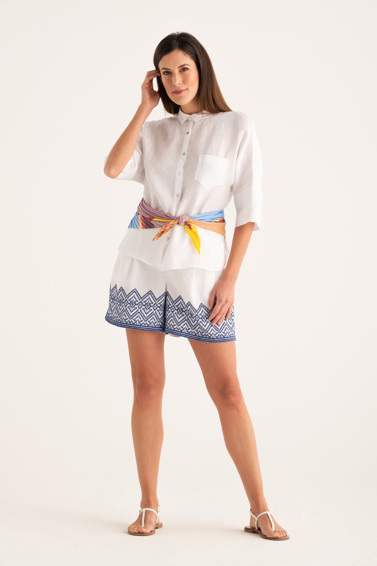 Women's Linen Relaxed-Fit Shirt with Pocket – White, view 4
