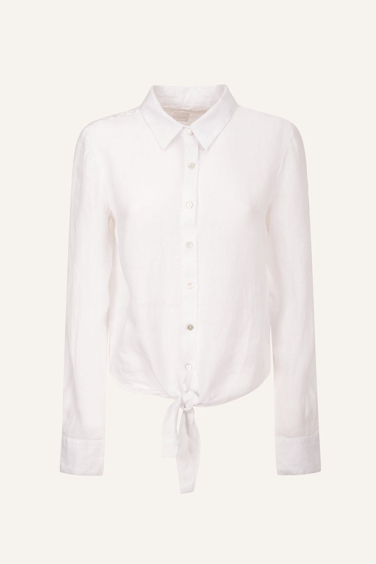 Women's Linen Knot-Detail Shirt – White, view 5