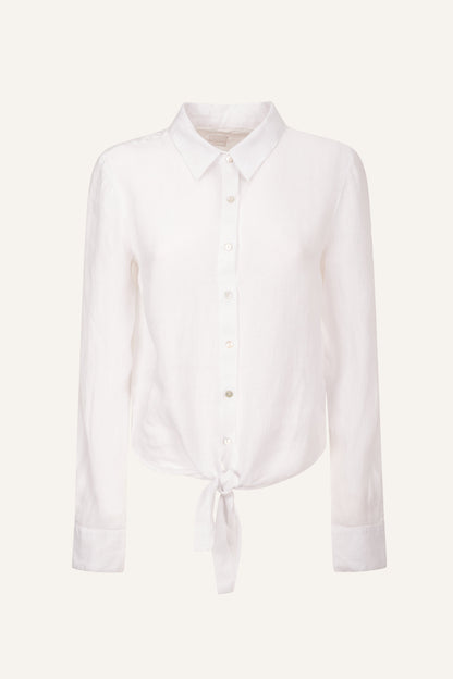 Women's Linen Knot-Detail Shirt – White, view 5