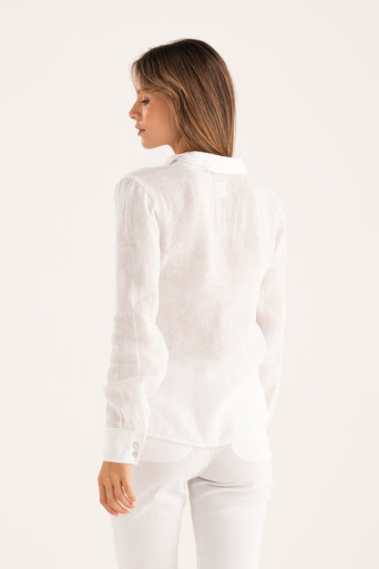 Women's Linen Knot-Detail Shirt – White, view 2