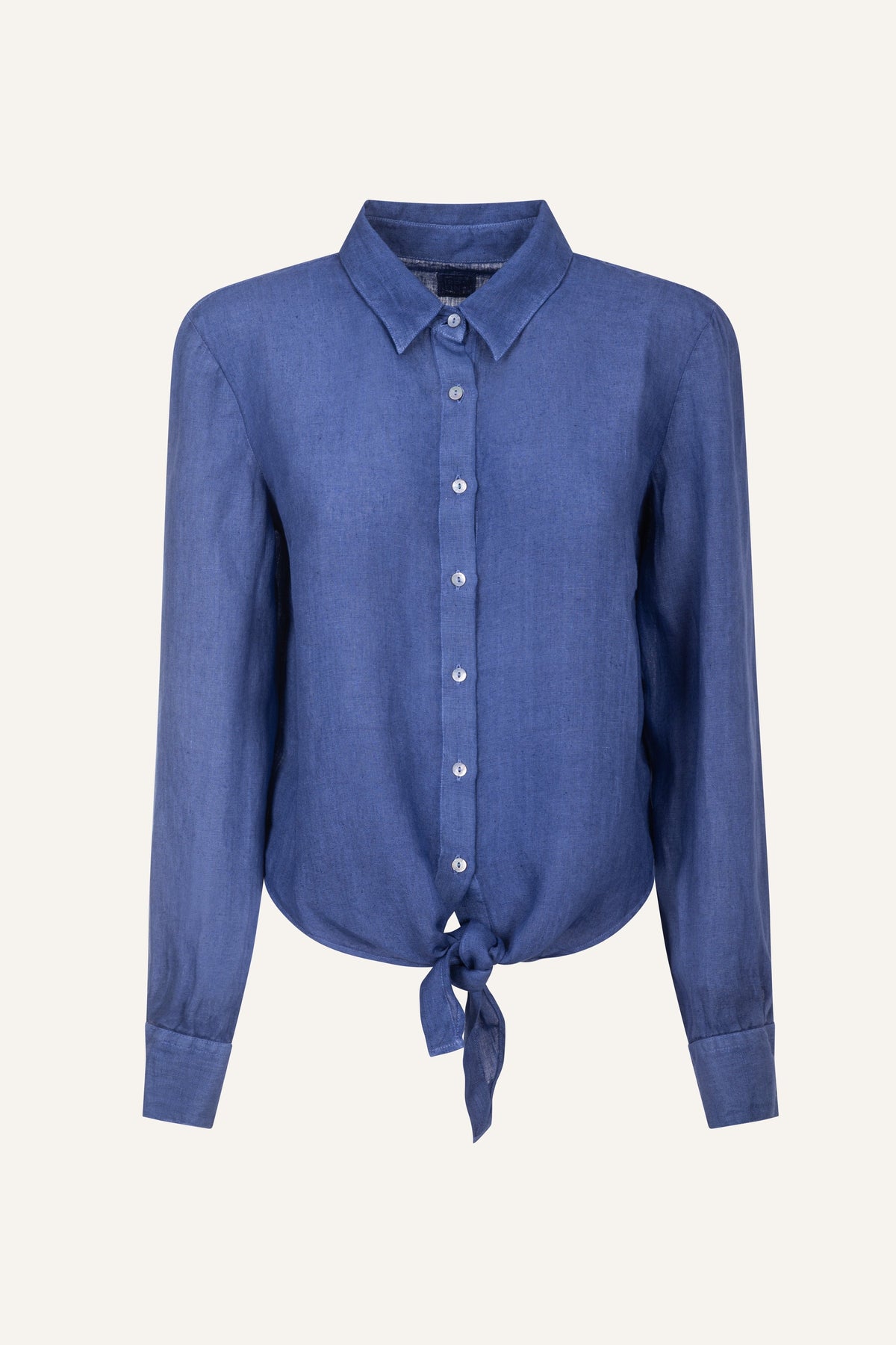 Women's Front-Tie Linen Shirt – Ink Soft Fade, view 6