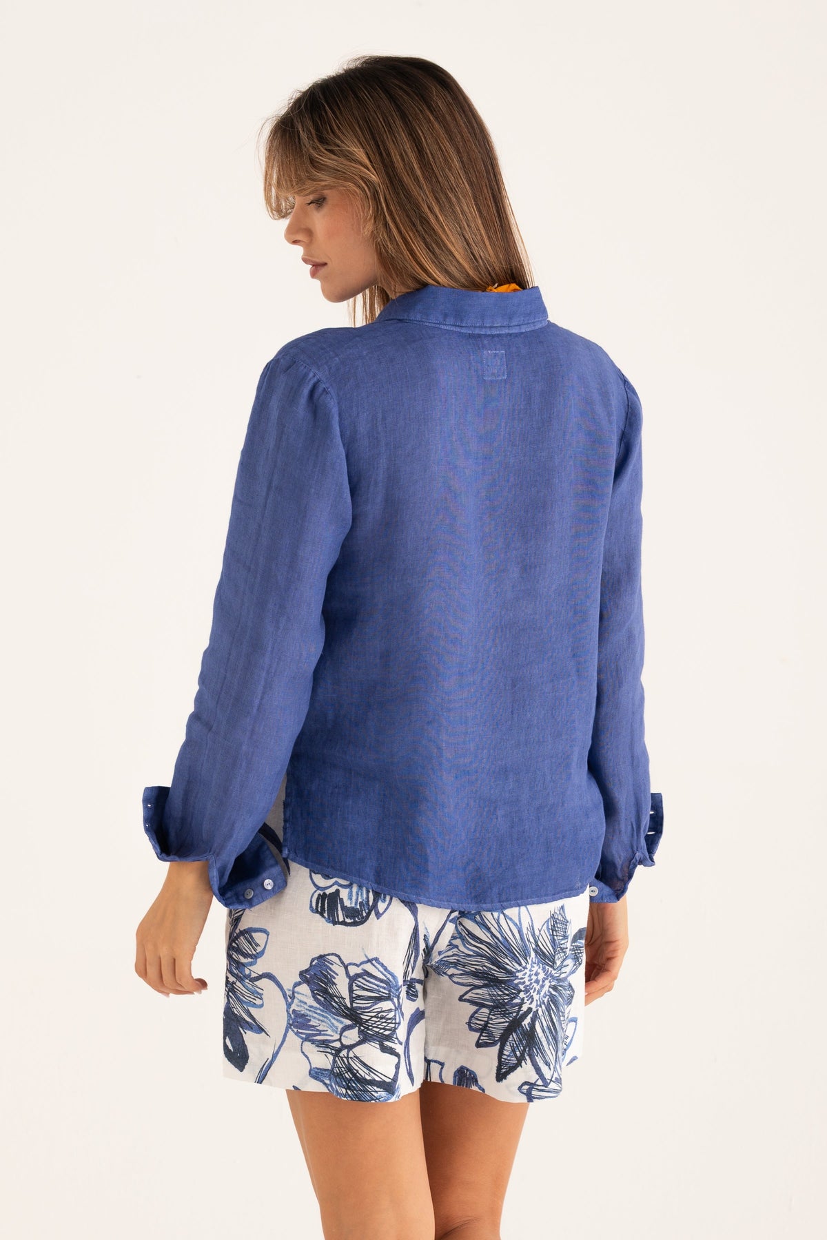 Women's Front-Tie Linen Shirt – Ink Soft Fade, view 2