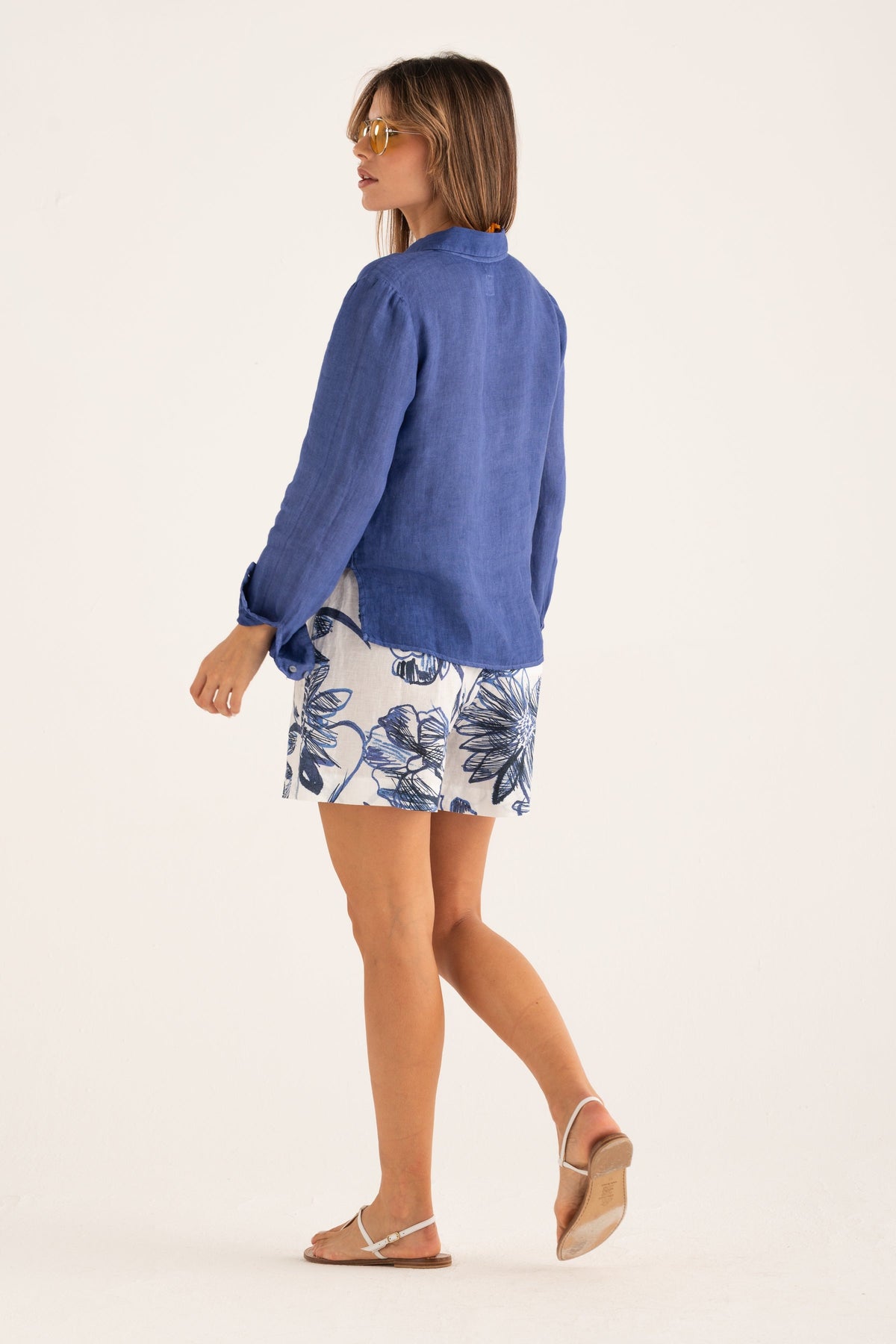 Women's Front-Tie Linen Shirt – Ink Soft Fade, view 5