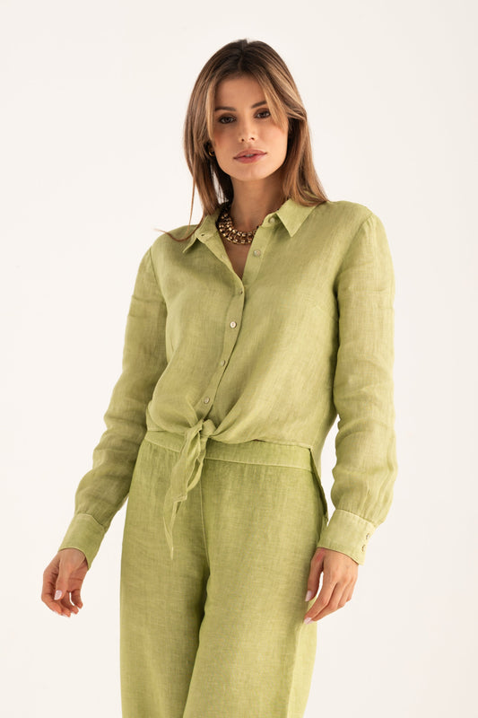 Women's Front-Tie Linen Shirt – Apple Soft, view 1