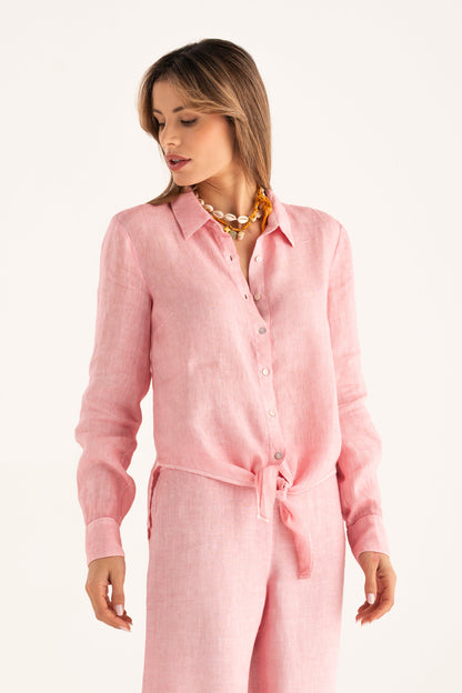 Women's Front-Tie Linen Shirt – Ballerina, view 1
