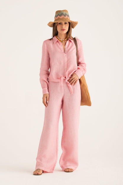 Women's Front-Tie Linen Shirt – Ballerina, view 4