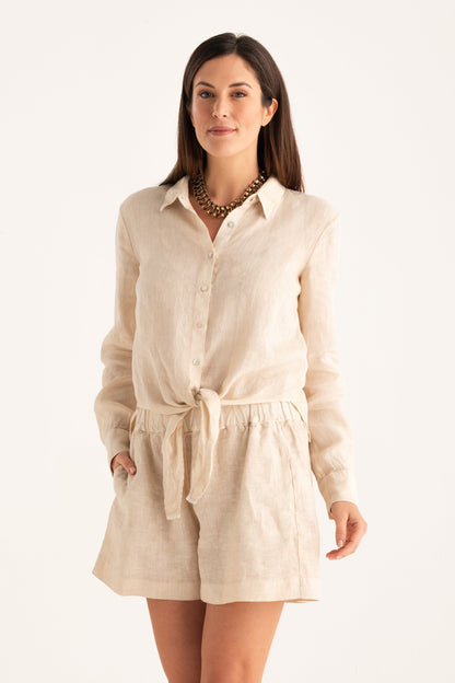 Women's Front-Tie Linen Shirt – Safari Soft Fade, view 1
