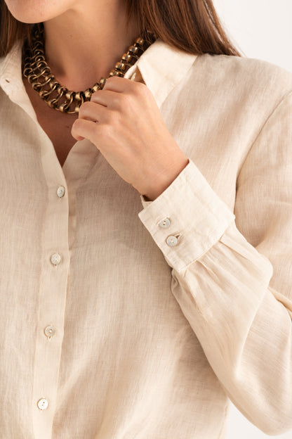 Women's Front-Tie Linen Shirt – Safari Soft Fade, view 3