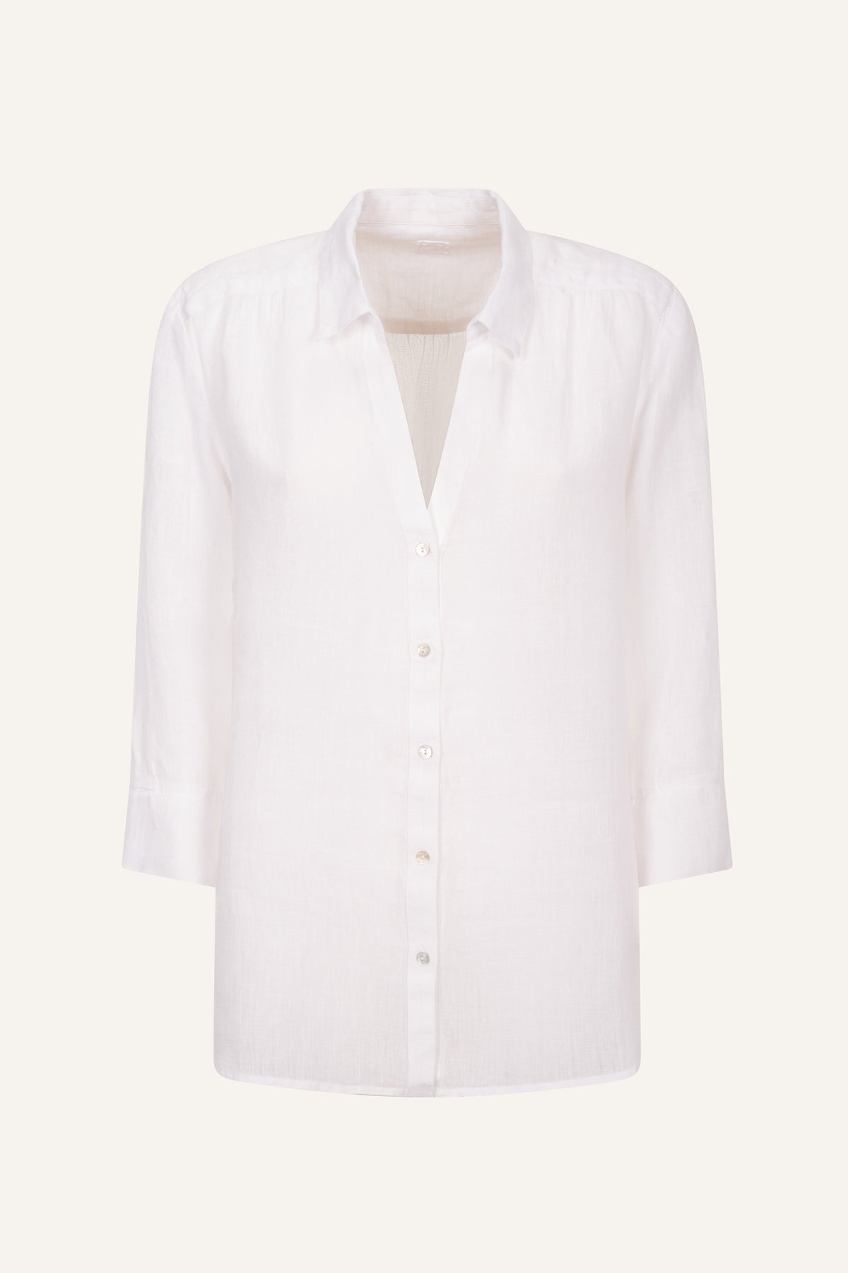 Women's Linen Relaxed-Fit V-Neck Shirt – White, view 5