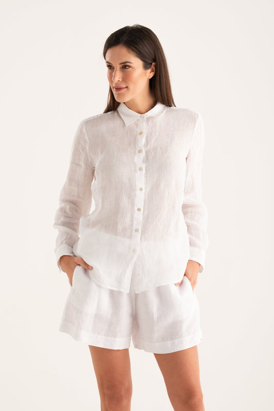Women's Classic Regular-Fit Linen Shirt – White, view 1