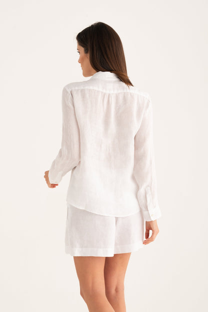 Women's Classic Regular-Fit Linen Shirt – White, view 2