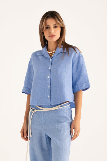 Women's Linen Cropped Shirt with Wide Sleeves – Pacific Soft, view 1