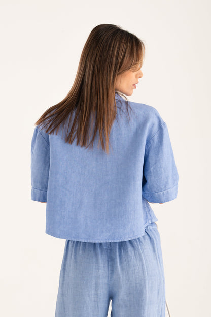 Women's Linen Cropped Shirt with Wide Sleeves – Pacific Soft, view 2