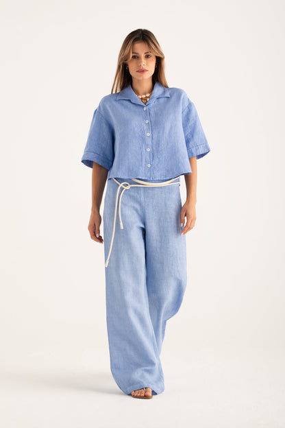Women's Linen Cropped Shirt with Wide Sleeves – Pacific Soft, view 5