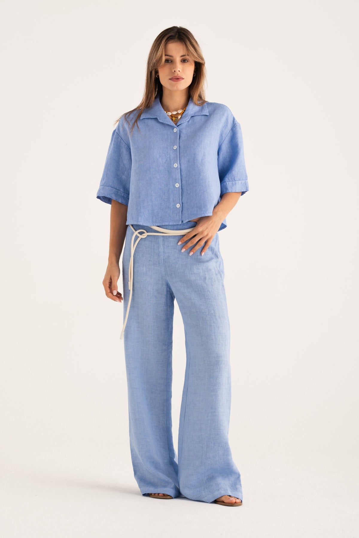 Women's Linen Cropped Shirt with Wide Sleeves – Pacific Soft, view 6
