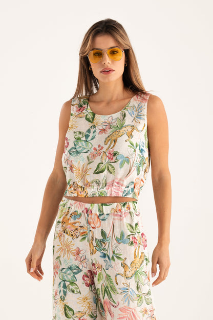 Women's Linen Cropped Top – Print, view 1