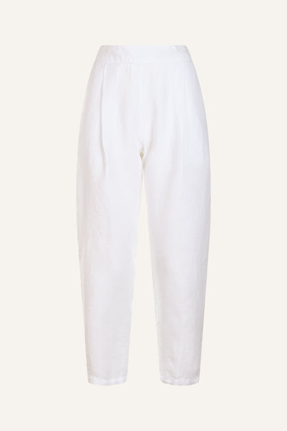 Women's Linen Pleated Pants – White, view 4