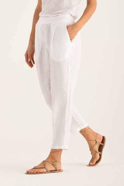 Women's Linen Pleated Pants – White, view 1