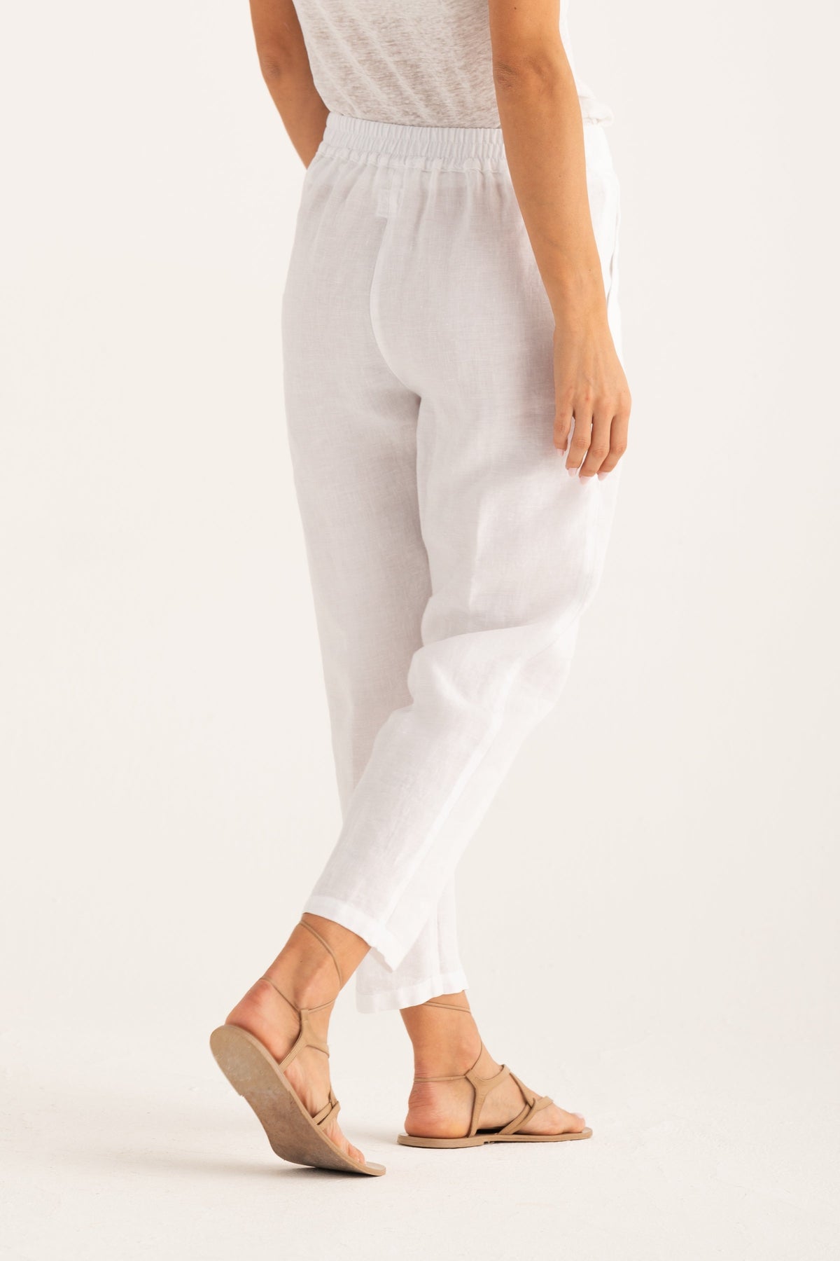 Women's Linen Pleated Pants – White, view 2