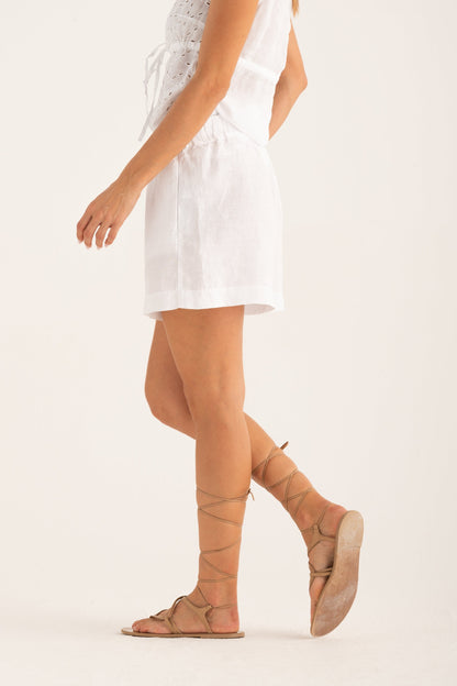 Women's Linen Relaxed Tailored Shorts – White, view 5
