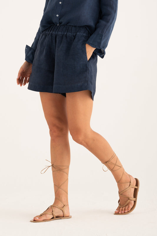 Women's Linen Relaxed Tailored Shorts – Navy Fade, view 1