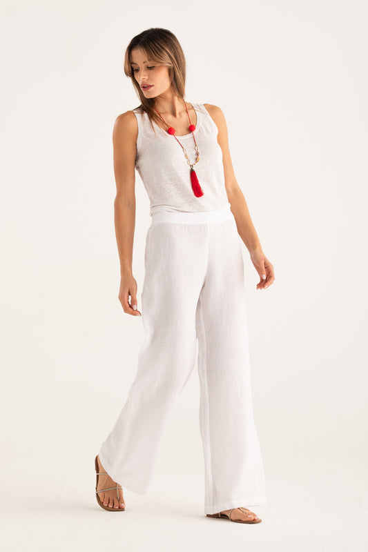 Women's Wide-Leg Linen Pants – White, view 1