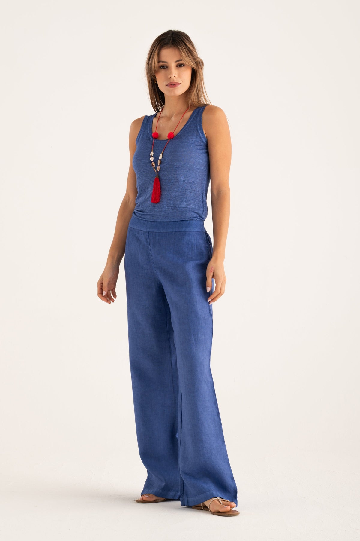 Women's Wide-Leg Linen Pants – Ink Soft Fade, view 4