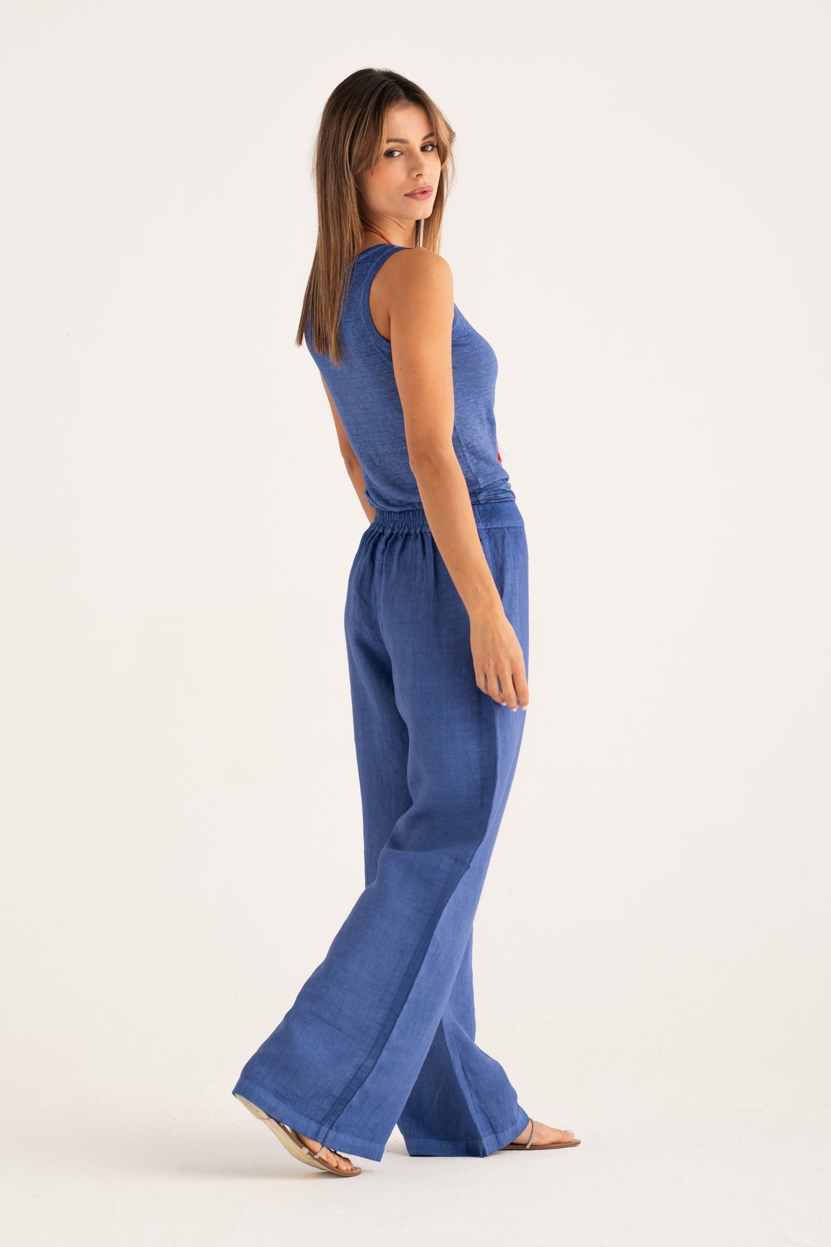 Women's Wide-Leg Linen Pants – Ink Soft Fade, view 5